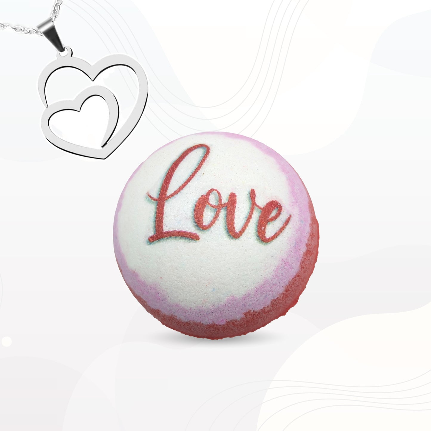 Affirmation Bath Bomb "Love" Message with Necklace - Fizzy, Self-Love, Mindfulness & More (Empowering, Feminist, Handmade)