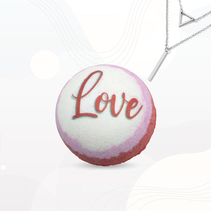 Affirmation Bath Bomb "Love" Message with Necklace - Fizzy, Self-Love, Mindfulness & More (Empowering, Feminist, Handmade)